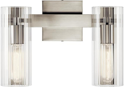 Kichler Jemsa 2 Light Vanity, Modern Light with Clear Fluted Glass in Brushed Nickel for Bathroom or Powder Room (9.75" x 13.75"), 55167NI