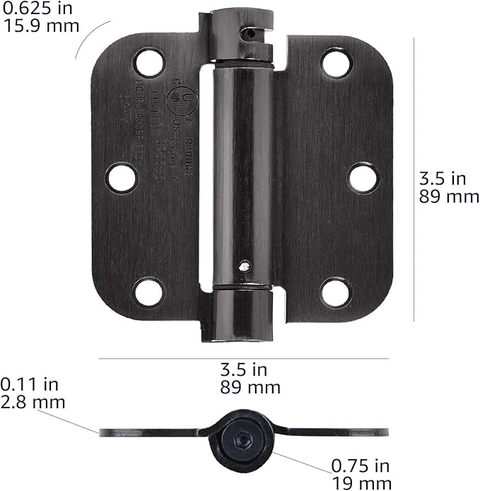 Amazon Basics Self-Closing Door Hinge, 3.5 Inch x 3.5 Inch, Oil-Rubbed Bronze, 1-Piece, Hardware Included