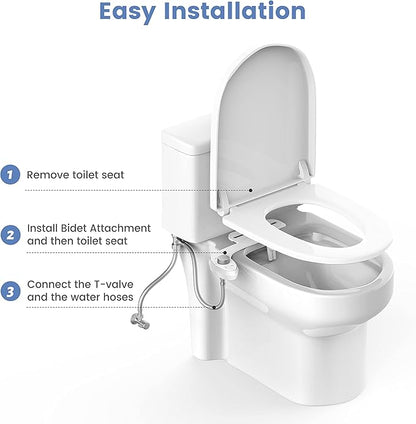 Ultra-Slim Bidet Attachment for Toilet - Effortless Non-Electric Self-Cleaning Dual Retractable Nozzles Bidets Toilet Seat, Adjustable Water Pressure Fresh Water Sprayer Baday