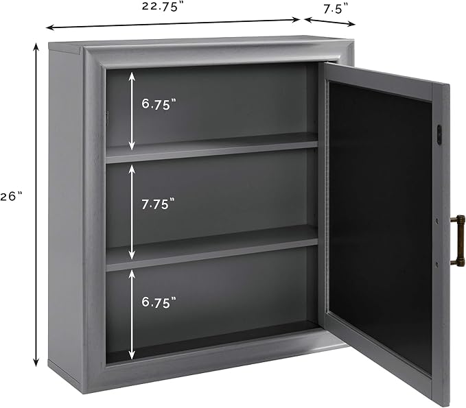 Crosley Furniture Tara Wall Mounted Bathroom Mirror and Medicine Cabinet, Vintage Gray