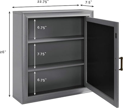 Crosley Furniture Tara Wall Mounted Bathroom Mirror and Medicine Cabinet, Vintage Gray