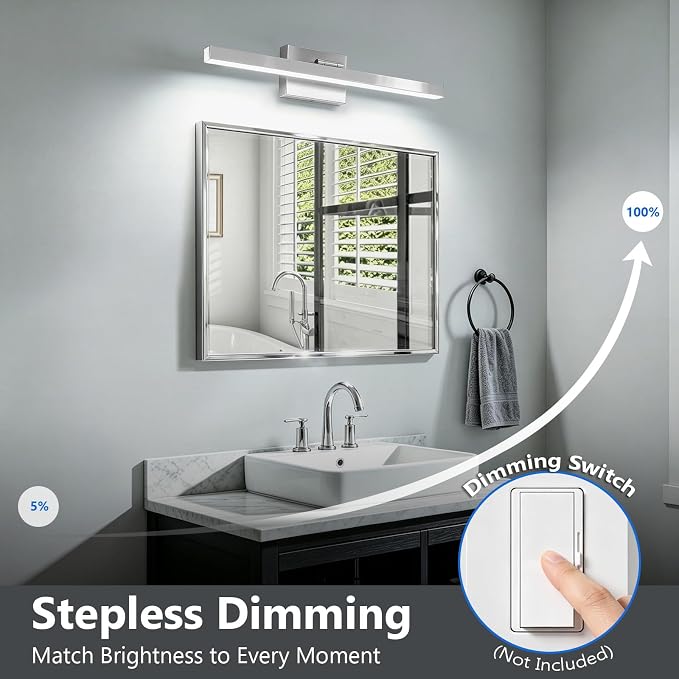 IZORRO Modern Bathroom Vanity Light 32 inch, Rotatable, 24W Dimmable Led Bathroom Light Fixture Over Mirror, Chrome Vanity Light Bar (Cool White 6000K)