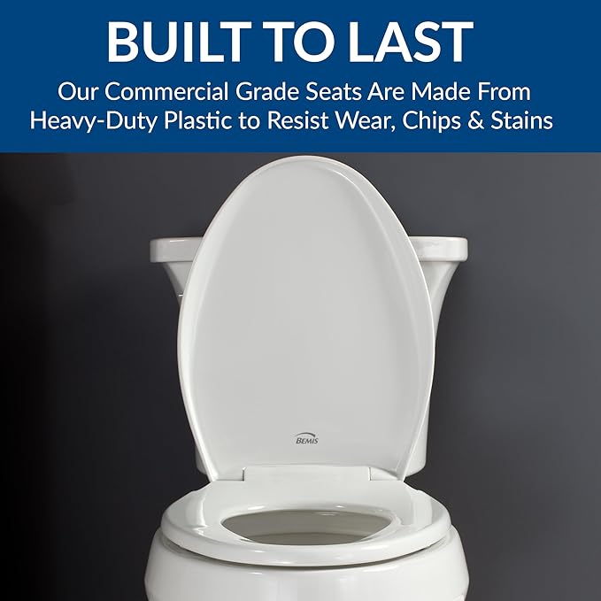 BEMIS 7800TDG Commercial Closed Front Plastic Toilet Seat, Heavy Duty Industrial Seat with Lid, Secure Installation for Long Lasting Hospitality Use, Elongated, White