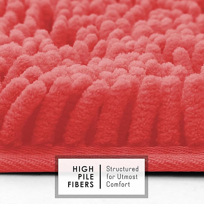 Hearth & Harbor Bathroom Rugs, Chenille Bath Mat - Machine Washable Bath Mats for Bathroom Non-Slip Backing Rubber, Quick Dry Mat - Rose Bath Rug, 17x24-26x44-20x24