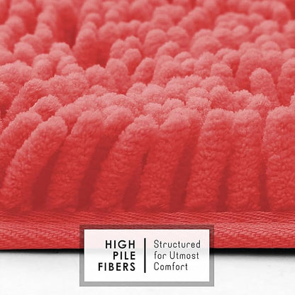Hearth & Harbor Bathroom Rugs, Chenille Bath Mat - Machine Washable Bath Mats for Bathroom Non-Slip Backing Rubber, Quick Dry Bathroom Mat - Rose Bath Rug, 17x24