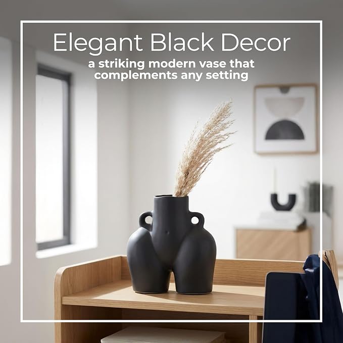 Decorative Half Body Ceramic Vase for Living Room Decor and Home Accents - Perfect for House and Table Decor Displays - Modern Flower Vase for Room, Bedroom, or Office Decor - 8", Black