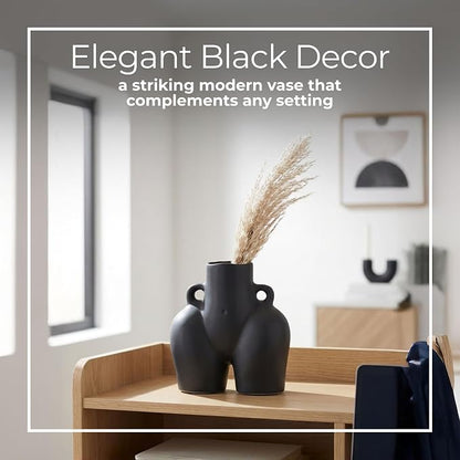 Decorative Half Body Ceramic Vase for Living Room Decor and Home Accents - Perfect for House and Table Decor Displays - Modern Flower Vase for Room, Bedroom, or Office Decor - 8", Black