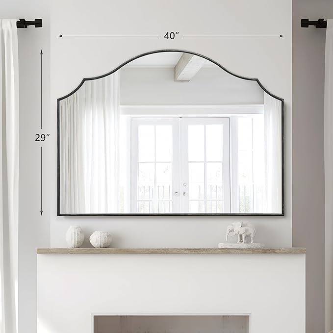 Besdomus Black Scalloped Wall Mirror: 40"x29" Large Wooden Bathroom Mirror | Modern Minimalist Decorative Arched Mirror for Vanity/Dresser/Bedroom/Entryway/Fireplace/Living Room/Dining Room/Over Sink