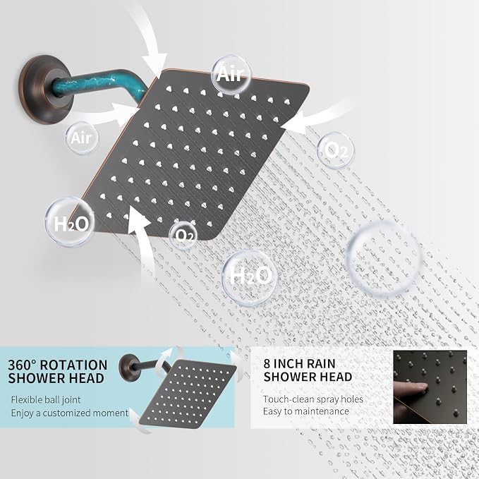 Oil Rubbed Bronze Shower System Temperature Display Shower Set | 12 inch and 8 inch Full Body Shower Head, with 6 PCS Body Jet and Handheld Spray
