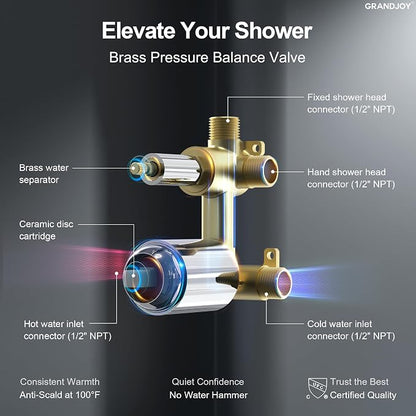 Wall Mount Shower System with Handheld Shower, Polished Chrome | 6-inch rain head, pressure-balanced brass valve, 2-function control and included 59-inch hose