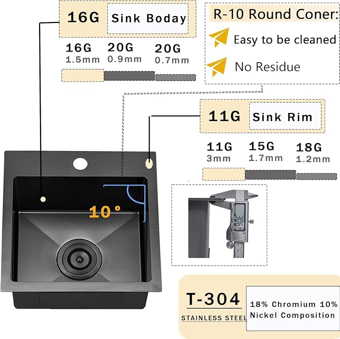 VCCUCINE Gunmetal Black Bar Sink Drop in, 13x15 Inch Topmount RV Small Kitchen Sink, Handmade Stainless Steel Wet Bar Sink, Outdoor Single Bowl Prep Sink with Dish Grid & Drain