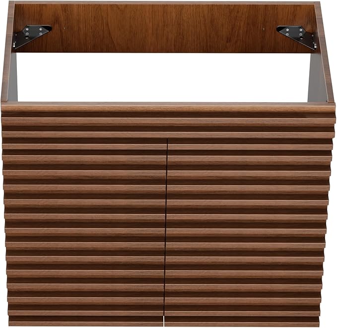 ROOMTEC 30" Bathroom Vanity, Mid-Century Wall Mounted Floating Cabinet with 2 Closing Doors, Wood Grain Texture, Walnut (Sink Basin Not Included)