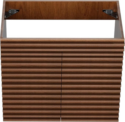 ROOMTEC 30" Bathroom Vanity, Mid-Century Wall Mounted Floating Cabinet with 2 Closing Doors, Wood Grain Texture, Walnut (Sink Basin Not Included)