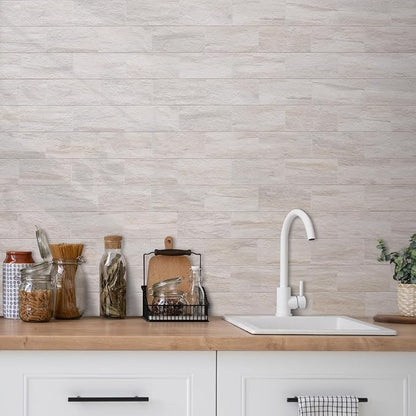 AULIGET 100-Piece Beige Slate Peel and Stick Backsplash Wall Tiles, 3" x 6" PVC Faux Stone Stick on Tile for Backsplash Kitchen, Bathroom, Laundry Room, Camper, Fireplace