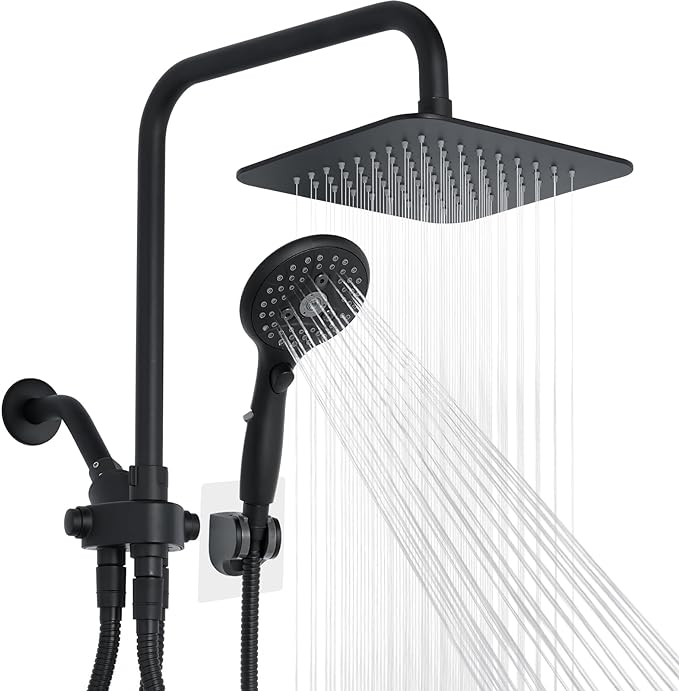 VXV 8'' High Pressure Rainfall Shower Head with 6 Function Handheld Shower Spray, Dual Shower Head Combo with Adjustable Slide Bar, Luxury Matte Black