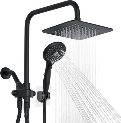 VXV 8'' High Pressure Rainfall Shower Head with 6 Function Handheld Shower Spray, Dual Shower Head Combo with Adjustable Slide Bar, Luxury Matte Black