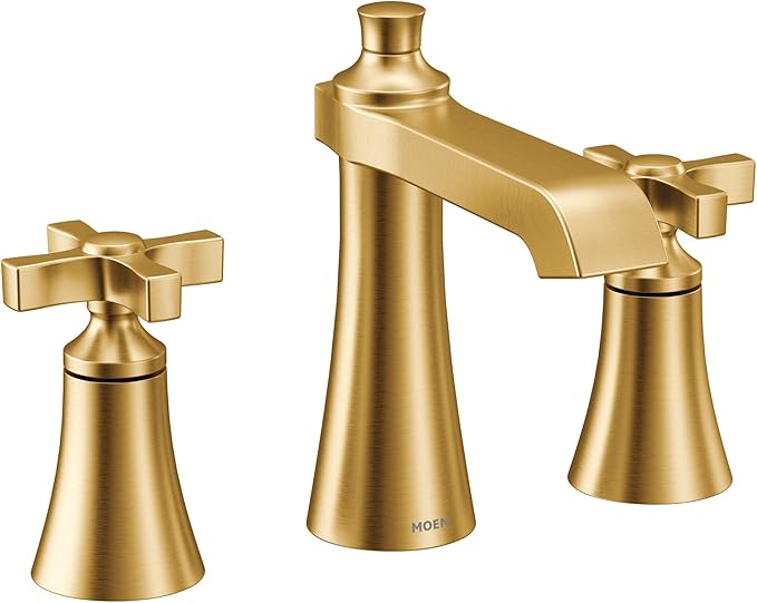 Moen Flara Brushed Gold Two Handle 8 in. Widespread Cross Handle Bathroom Faucet Trim Kit, Valve Required (Sold Separately), TS6985BG