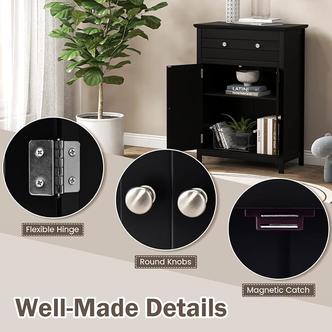 Giantex Bathroom Storage Cabinet with Drawer - Floor Cabinet with Doors, Adjustable Shelf, Storage Organizer for Entryway, Kitchen, Living Room, Freestanding Cupboard (Black)