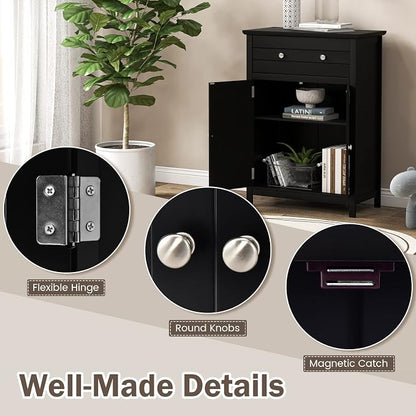 Giantex Bathroom Storage Cabinet with Drawer - Floor Cabinet with Doors, Adjustable Shelf, Storage Organizer for Entryway, Kitchen, Living Room, Freestanding Cupboard (Black)