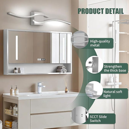 LED Bathroom Vanity Light 5CCT 32in, Brushed Nickel | 2700K-6500K Selectable, CRI>80, Rust-Proof Metal & Acrylic, ETL Certified, For Bathroom Mirrors, Washrooms, Vanity Areas