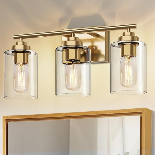 Bathroom Vanity Light Over Mirror,Bathroom Light Fixture Wall Sconce Lighting for Bedroom,Living Room (Gold, 3-Light)
