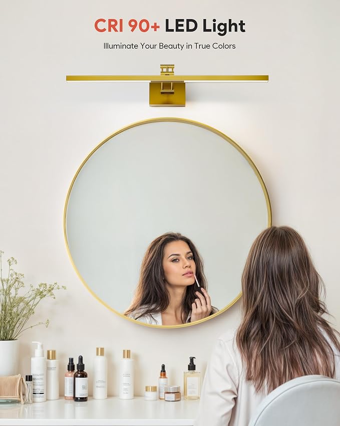 VONLUCE 30" Modern LED Bathroom Vanity Light, Brushed Gold | 3CCT, Flicker-free, 360° Rotatable Head & Swing Arm, IP44 waterproof Bathroom Light Fixture Over Mirror for Bathroom, Picture