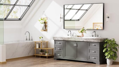 Keonjinn 55x30 Inch Black Bathroom Mirror for Over Sink, Aluminum Alloy | HD Tempered Glass, Vanity Mirror, Brushed Framed, Square Corner, Modern Farmhouse, Wall Mounted Mirrors, Rectangular