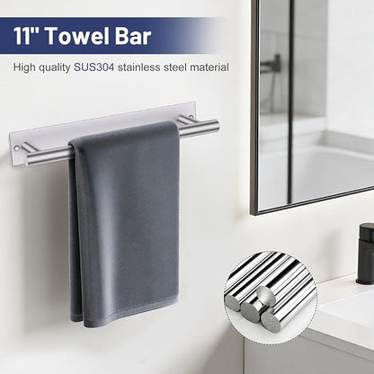 Lairuier Brushed Nickel Bathroom Hardware Set, Adhesive or Screw Wall Mount | Bathroom Accessories Set, Adhesive or Screw Wall Mount Toilet Paper Holder and Hand Towel Bar Holder, No Drill 2 Towel Hooks