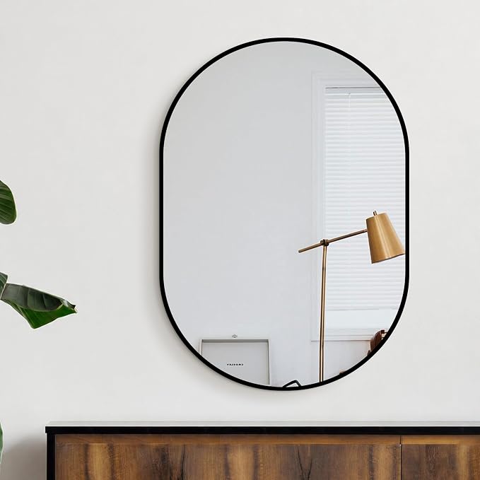 28x20 Black Oval Bathroom Mirror for Over Sink, Aluminum Frame | HD Reflection No Distortion, Aluminum Frame, Mounting Hardware for Vertical or Horizontal Mount