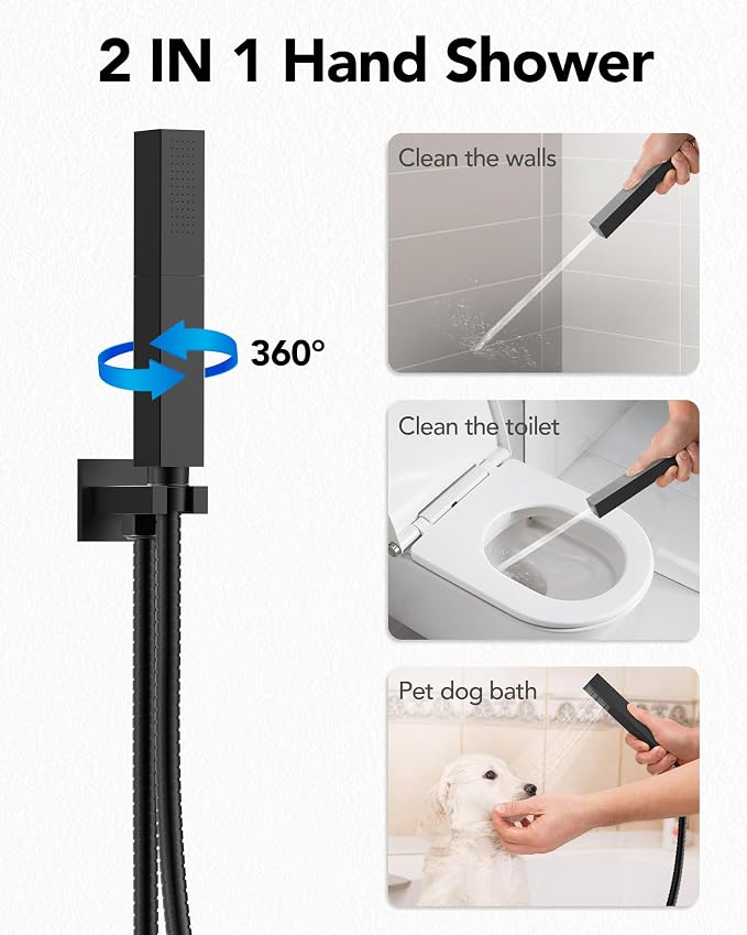 64 Color LED Mood Lighting Rainfall Shower System, 20" Ceiling Mount Bathroom Shower Faucet Set (Matte Black)