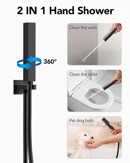 64 Color LED Mood Lighting Rainfall Shower System, 20" Ceiling Mount Bathroom Shower Faucet Set (Matte Black)