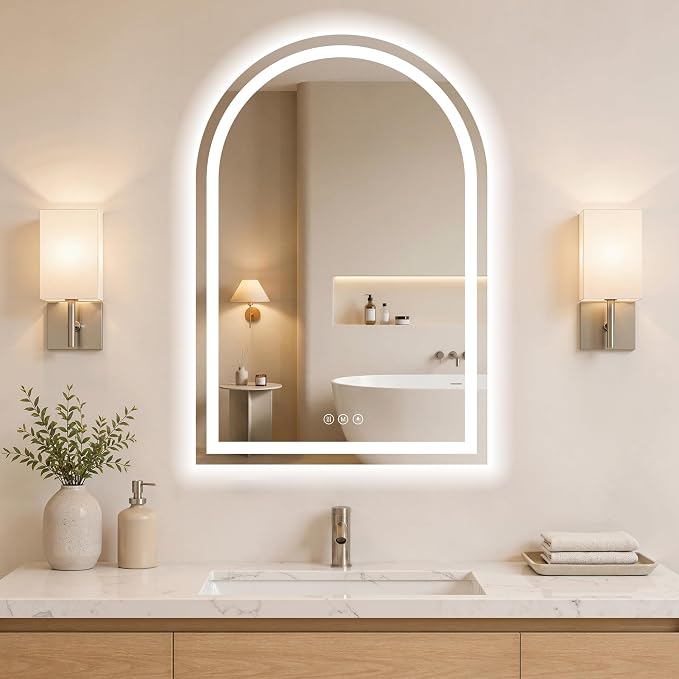 Arched LED Bathroom Mirrors with Lights 22"x30", Anti-Fog,LED Mirrors with Light, Anti-Fog, Dimmable, 3 Color, Shatterproof, Touch Sensor