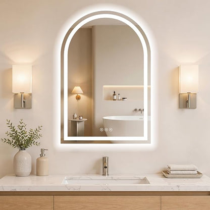 Arched LED Bathroom Mirrors with Lights 22"x30", Anti-Fog,LED Mirrors with Light, Anti-Fog, Dimmable, 3 Color, Shatterproof, Touch Sensor