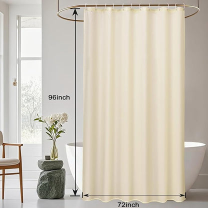 AooHome 72x96 inch Polyester Shower Curtain Liner, Extra Long Bathroom Curtain for Hotel with Hooks, Weighted Hem, Water Repellent, Beige
