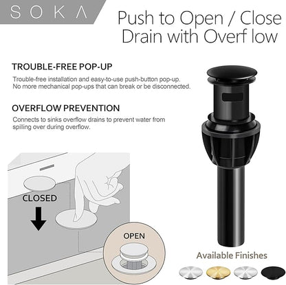 Brass Bathroom Faucet Matte Black with Pop-up Sink Drain Stopper & Deck Plate - 1 or 3 Hole Single Handle RV Faucet