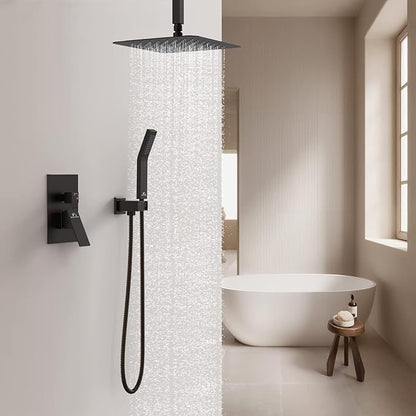 SunCleanse Rainfall Shower System Oil Rubbed Bronze Shower Faucet Combo Set with High Pressure 12 Inches Square Rain Shower Head, Handheld and Shower Faucet Rough-in Mixer Valve and Trim