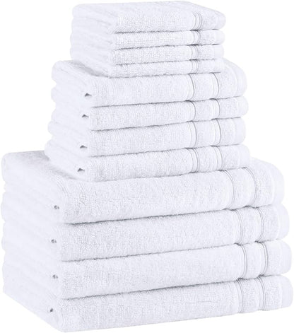 Comfort Spaces Towel Set for Bathroom 12 Piece Luxury Bath Towel Set 4 Hand Towel for Bathroom 4 Washcloth 4 Large Bath White Towel Sets 100% Cotton Quick Dry Towel Zero Twist Soft Lightweight Hotel