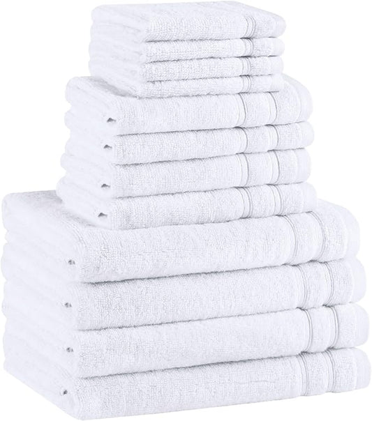 Comfort Spaces Towel Set for Bathroom 12 Piece Luxury Bath Towel Set 4 Hand Towel for Bathroom 4 Washcloth 4 Large Bath White Towel Sets 100% Cotton Quick Dry Towel Zero Twist Soft Lightweight Hotel