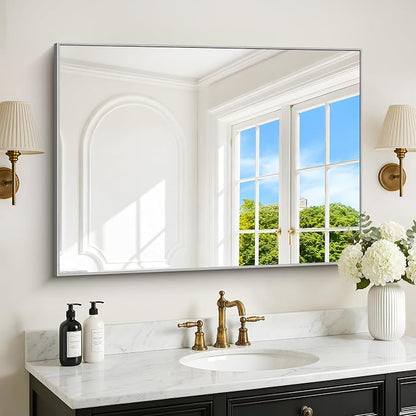DESBING 30" x 40" Bathroom Mirror, Silver Metal Frame Wall Mirror | HD Image,Shatterproof Decorative Rectangular Vanity Mirror for Bedroom Bathroom Living Room Entryway Horizontal or Vertical