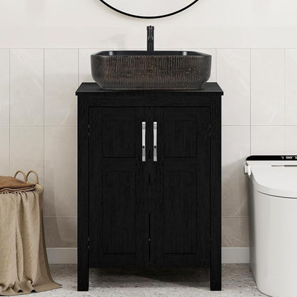 YOURLITE 24" Bathroom Vanity with Sink, Black Bathroom Vanity and Sink Combo with Faucet & Pop Up Drain Set,Traditional Vanity with with Black & Gold Ceramic Sink