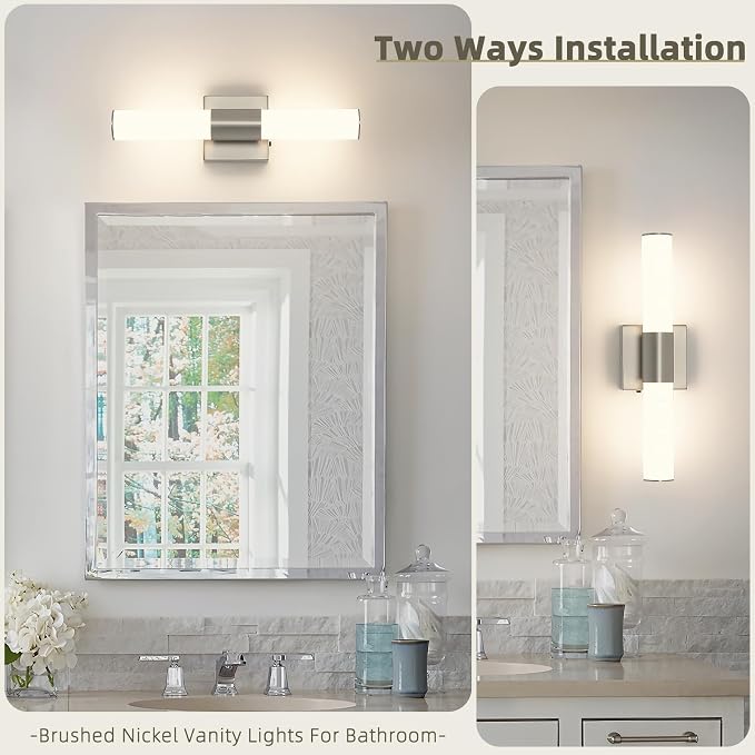 Brushed Nickel Vanity Light for Bathroom Lights Fixtures Over Mirror 5CCT Dimmable Vanity Light Bar 15.74-Inch 12W Bathroom Lighting Fixtures for Mirror
