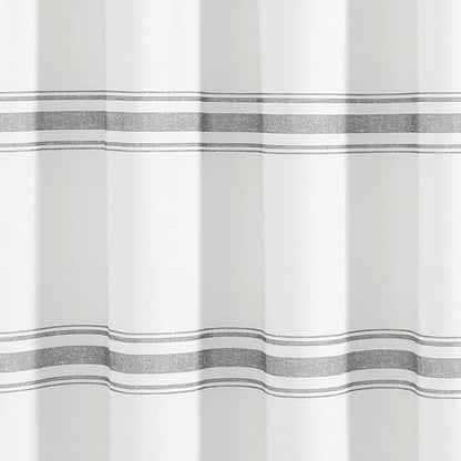 Lush Decor Farmhouse Stripe Cotton Shower Curtain, 72" W x 72" L, Dark Gray - Striped Bathroom Curtain - Fabric Shower Curtains - Farmhouse Bathroom Decor