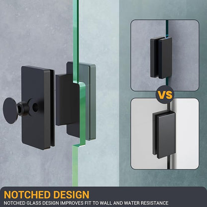 Bathroom Shower Glass Door 31.5" W×78.75" H, 3/8"(10mm) Thick Clear Tempered Glass Panel with Clamps, Fixed Frameless Waterproof Shower Door, Matte Black