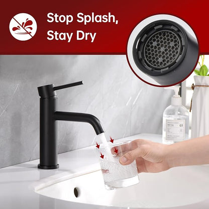 SUMERAIN Matte Black Bathroom Sink Faucet Single Handle Single Hole | Lead-Free, Stainless Steel, with Faucet Supply Lines, Easy DIY Install