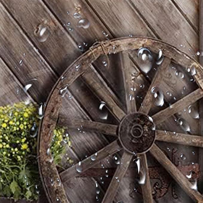 Rustic Barn Door Shower Curtains, Western Vintage Farmhouse Wood Board Shower Curtain Sets for Bathroom Decor, Brown Wooden Country Bath Curtain with Hooks, 70X75IN