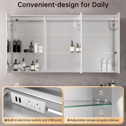 30"x32" Medicine Cabinet Mirror, LED Lighted Medicine Cabinet with Electrical Outlet＆USB, Anti-Fog, 3 Colors Temperature Stepless Dimmable, Aluminum Cabinet for Storage and Mordern Decor