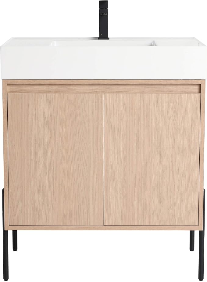 Crownpoint 30 Inch Bathroom Vanity with Sink, White Sink, White Oak Finish, Full Assembly Required, Elegant Bathroom Vanities for Modern Homes