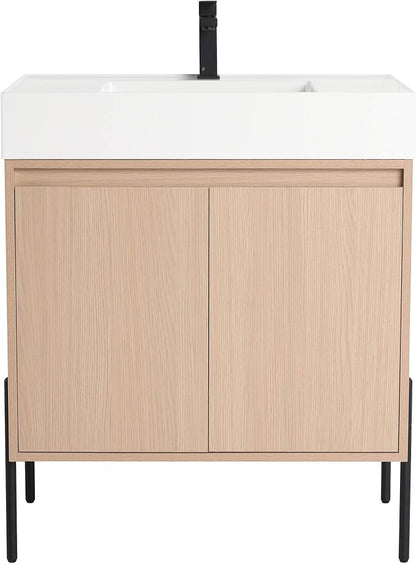Crownpoint 30 Inch Bathroom Vanity with Sink, White Sink, White Oak Finish, Full Assembly Required, Elegant Bathroom Vanities for Modern Homes