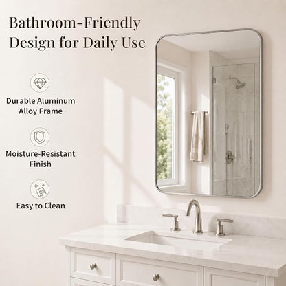 2-Pack 24x30 Inch Brushed Nickel Rounded Rectangle Vanity Mirrors | Double Vanity or Two Bathrooms, Pair or Separate Use, Aluminum Frame, Slim Front Profile, Two-Way Mount