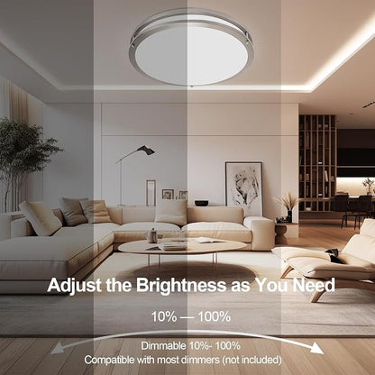16inch LED Flush Mount Ceiling Light Fixture Dimmable Brushed Nickel, Easy Install Ceiling Lamp Fixture Without Flicker, Super Bright 48W 4800LM 5CCT Warm to White Light 3000K to 6000K 2-Pack